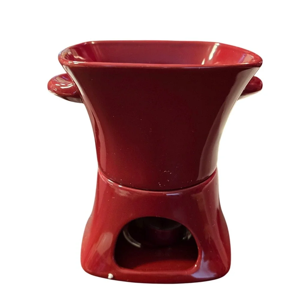 Williams Sonoma Red Stoneware Fondue Set Pot‎ 6 Forks Tealight 1388842 2009